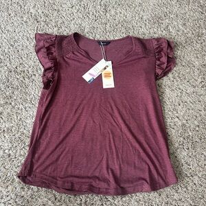 Womens Ruffled Sleeve Top - Maroon NEW WITH TAGS DOKOTOO BRAND